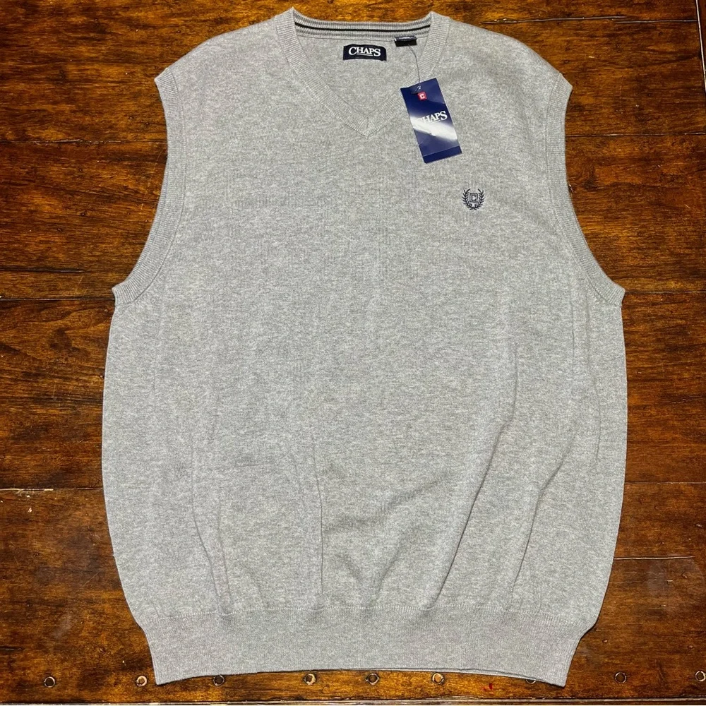 Chaps Men's XXL Gray V-Neck Pullover Sweater Vest Preppy Classic‎ Old Money NWT